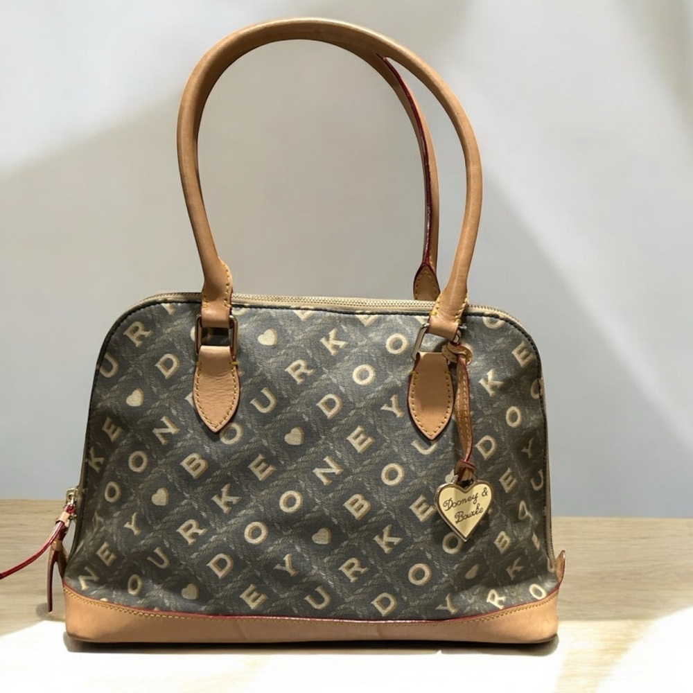 Dooney & Bourke Large Lara  Domed Crossword Logo Pattern Satchel